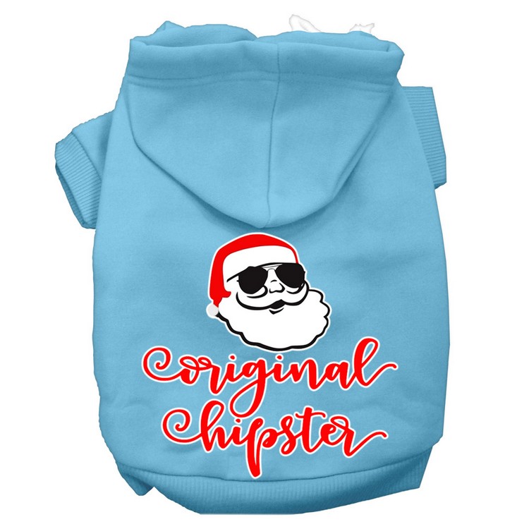 Original Hipster Screen Print Dog Hoodie Baby Blue S